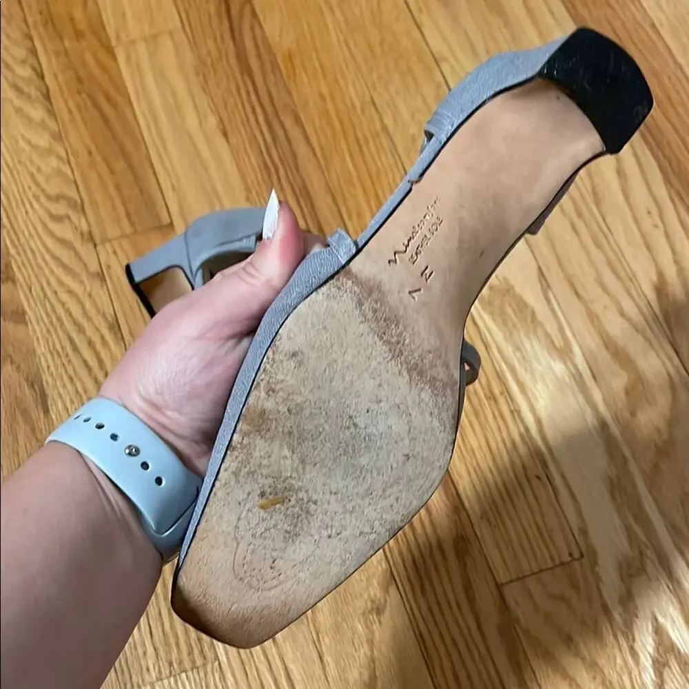 Nina comfort Gray blue T-Strap Heels with Square Toe 7m